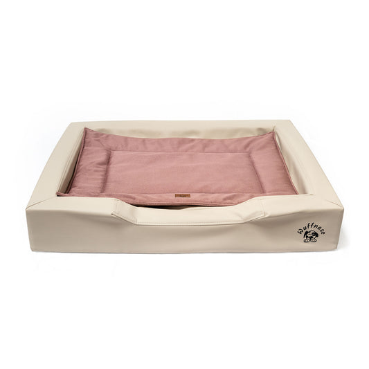 Orthopädisches Hundebett Pfotenruhe im Set mit Anti-Haar Decke Ella – BEIGE/ROSA