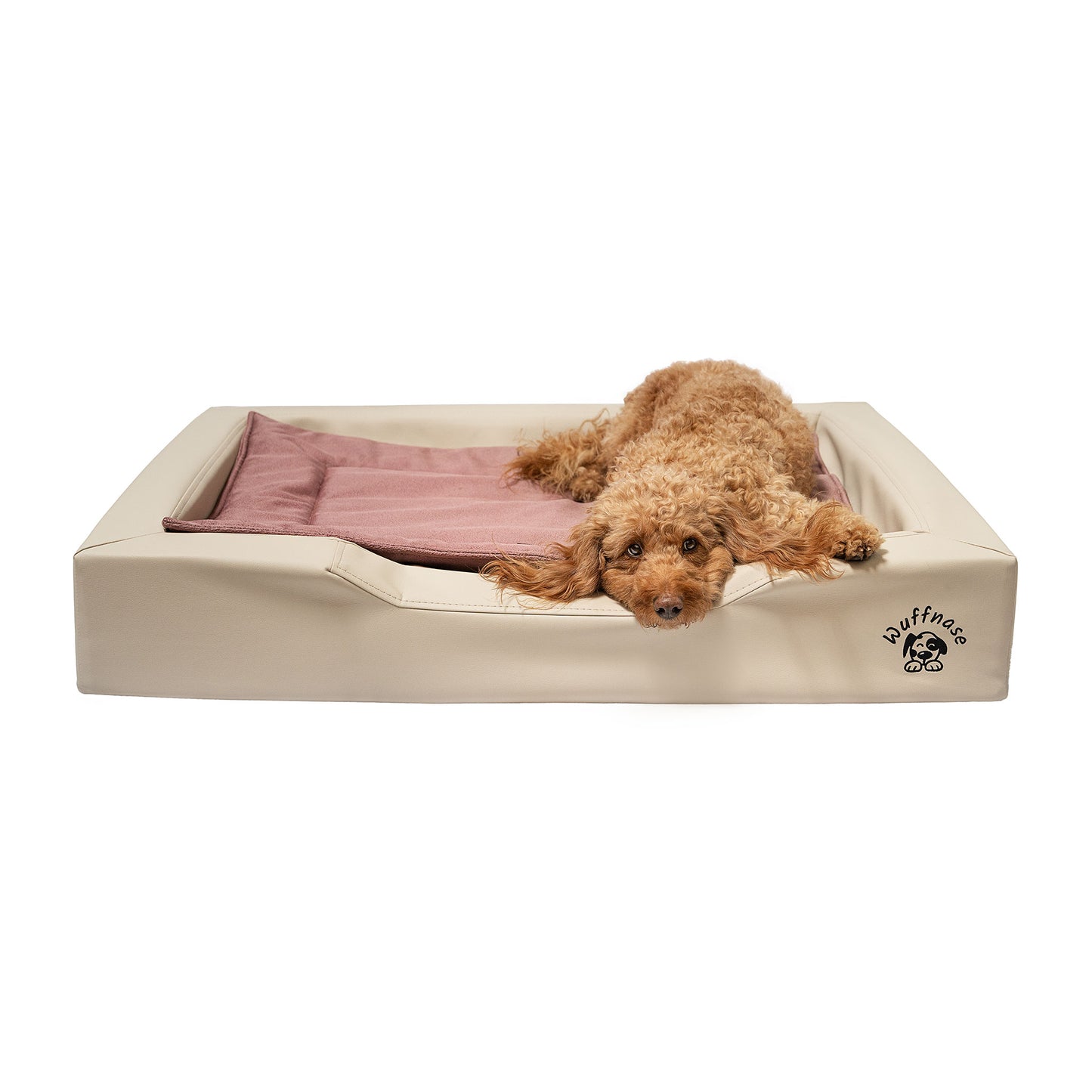 Orthopädisches Hundebett Pfotenruhe im Set mit Anti-Haar Decke Ella – BEIGE/ROSA