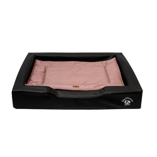 Orthopädisches Hundebett Pfotenruhe im Set mit Anti-Haar Decke Ella – SCHWARZ/ROSA