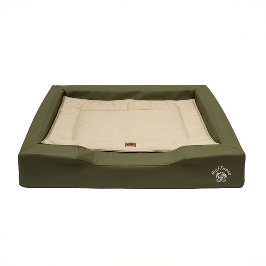Orthopädisches Hundebett Pfotenruhe im Set mit Anti-Haar Decke Ella – GRÜN/BEIGE