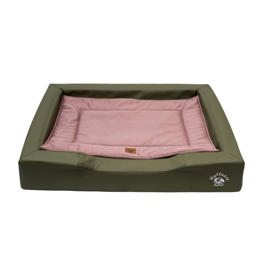 Orthopädisches Hundebett Pfotenruhe im Set mit Anti-Haar Decke Ella – GRÜN/ROSA