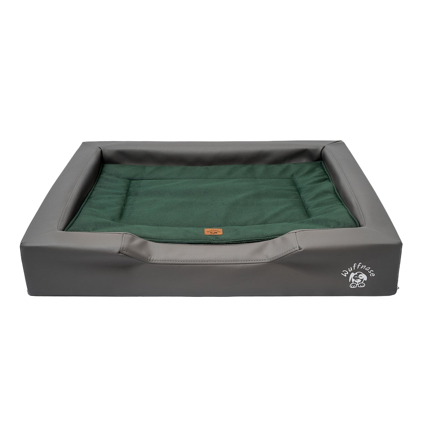 Orthopädisches Hundebett Pfotenruhe im Set mit Anti-Haar Decke Ella – GRAU/DUNKELGRÜN