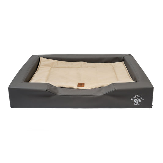Orthopädisches Hundebett Pfotenruhe im Set mit Anti-Haar Decke Ella – GRAU/BEIGE