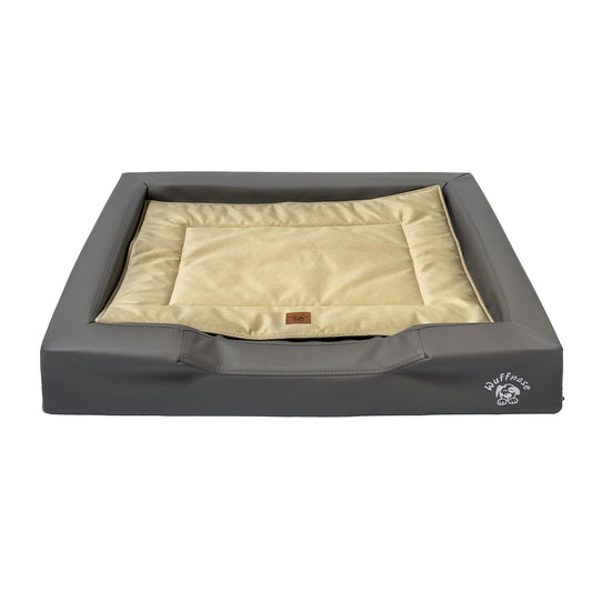 Orthopädisches Hundebett Pfotenruhe im Set mit Anti-Haar Decke Ella – GRAU/GRÜN